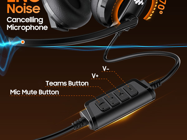 in-line Control usb headset with microphone teams calling button mute button noise cancelling mic