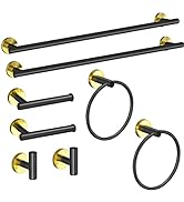 Cilee 8 Piece Black and Gold Bathroom Hardware Set, 24inch Towel bar+Towel Ring+Toilet Paper Hold...