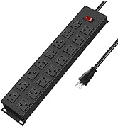 JUNNUJ Heavy Duty 20 Amp Power Strip, Garage 16 Outlets Metal 12 Gauge Surge Protector 3000J, Hig...