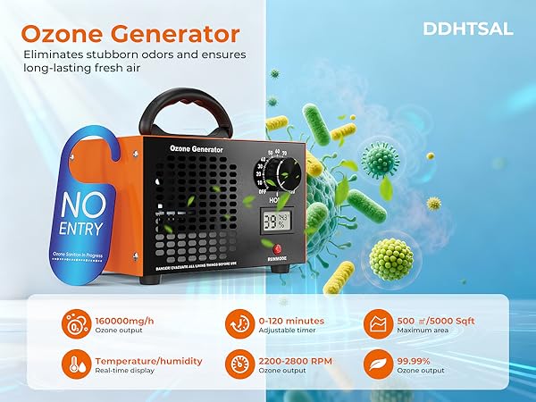 Ozone Generator 160000mg/H with Temp/Humidity Display