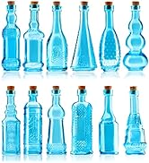 BULK PARADISE Small Blue Vintage Glass Bottles with Corks, Mini Vases, Decorative, Potion, Assort...