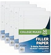 50 Pack Bulk Binder Paper College Ruled, 3 Hole Punched Loose Leaf Binder Paper Bulk - 100 Sheets...