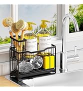 DYFVPOU 2-Tier Rustproof Kitchen Sink Caddy with Self-Draining Tray, Dish Brush &amp; Sponge Holder, ...