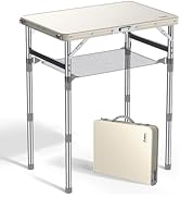 Anbte 2ft Small Plastic Folding Table, Waterproof 3 Adjustable Height Portable Camping Table with...