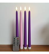 Ni-JASW Advent Flameless Taper Candles with Remote, Flickering Battery Powered Pink Purple LED Ca...
