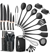 LSFCHUJU 25 PCS Kitchen Utensils Set, Silicone Cooking Utensils Set with Kitchen Knife Set and Ho...