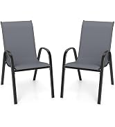 Giantex Patio Chairs Set of 2, Stackable Outdoor Dining Chairs with Breathable &amp; Quick-Dry Fabric...