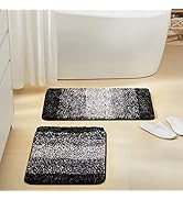 TECHMILLY Luxury Fluffy Bathroom Rugs (Set of 2 Piece), Non-Slip Soft Absorbent Microfiber Stripe...