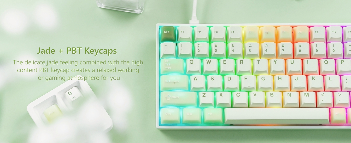 Womier PBT Keycaps Green, Jade Keycaps 60 75 100 Percent, Translucent Key caps Custom