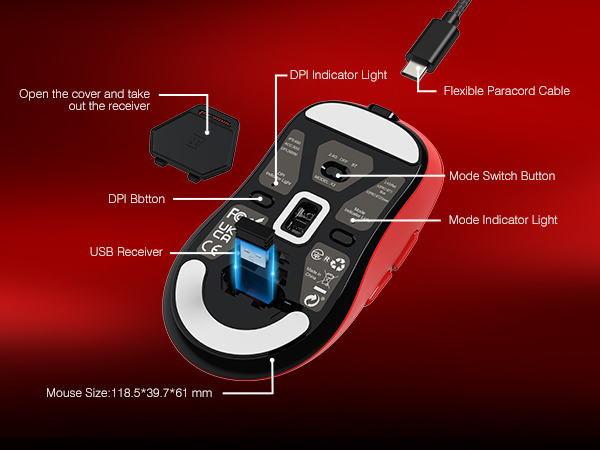 Tri-mode 2.4G/USB-C Wired/Bluetooth, G502, 200 Hrs Battery, Kailh GM8.0 Switch GAMING MOUSE