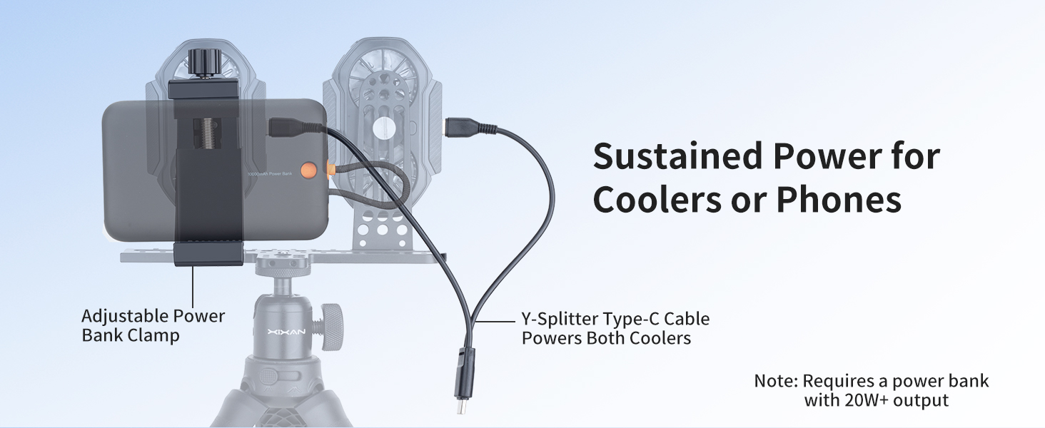 Sustained Power for Coolers &amp;amp; Phones Adjustable Power Bank Clamp | Y-Splitter Cable