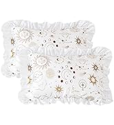 EXQ Home Ruffled Satin Pillowcase for Hair and Skin Queen Size- White Moon Silk Pillowcase 2 Pack...