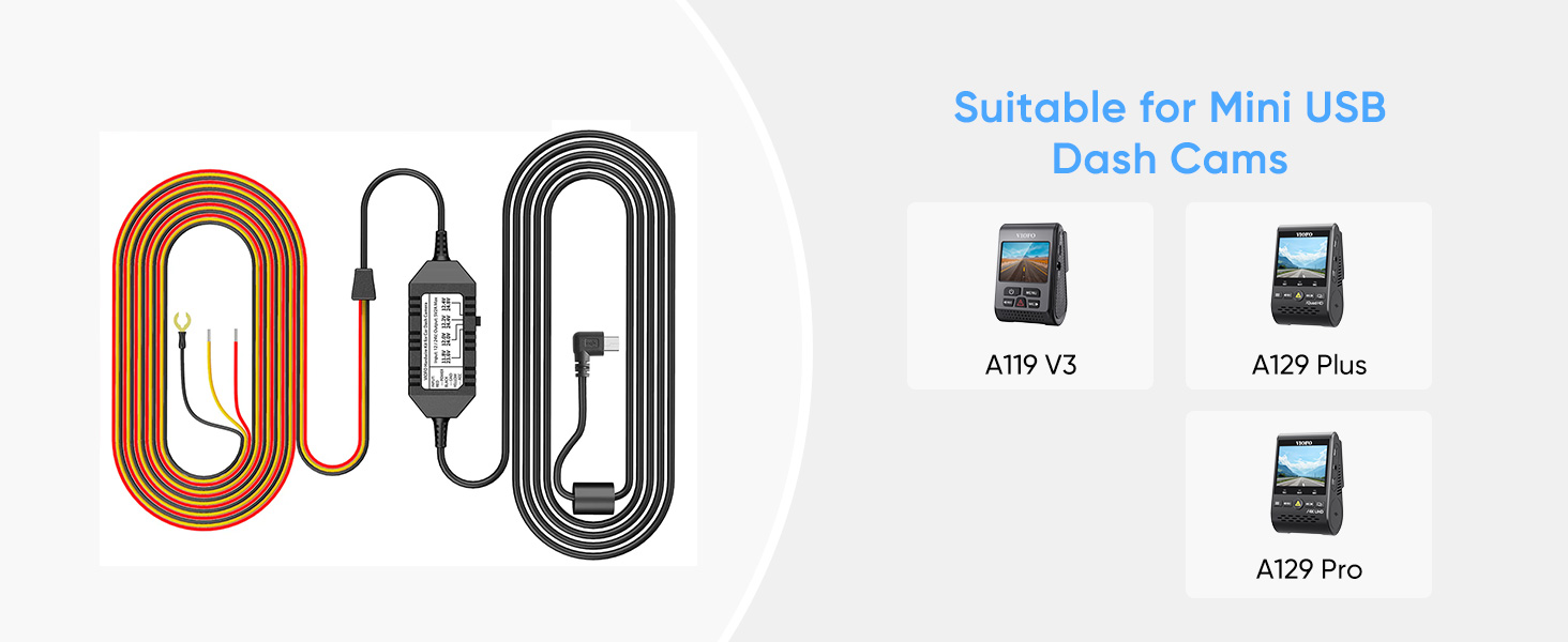 VIOFO HK3 hardwire kit for parking mode: compatible with A119 V3, A129 series dash cam via Mini USB.