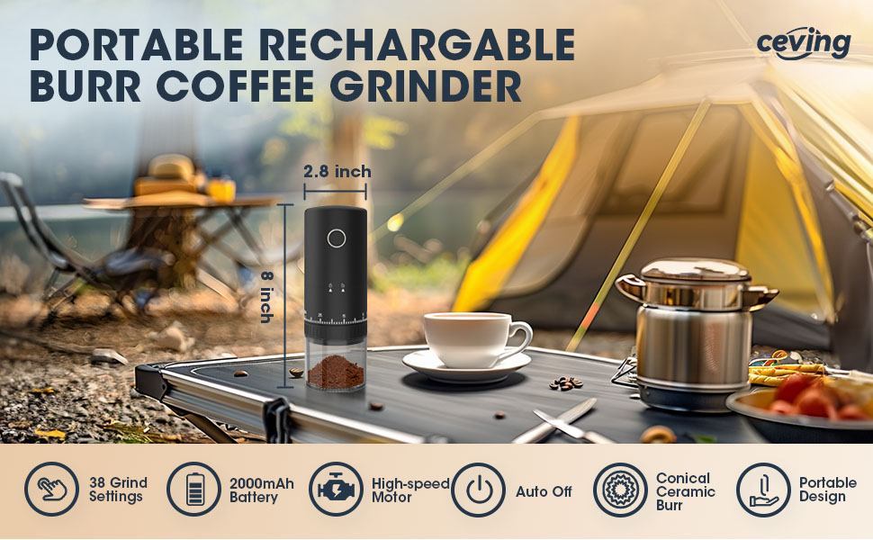 coffee grinder portable cordless travel camping battery powered rechargeable burr electric beans