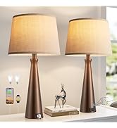 Seealle Modern Table Lamps Set of 2 - Touch Bedside Lamp for Nightstand with USB C+A,3-Way Dimmab...