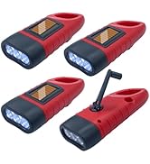 Evelots Hand Crank Solar Powered Flashlights ( 4 Pack ) Rechargeable Emergency Survival Flashligh...