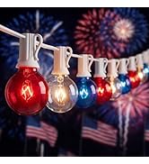 4th of July Decorations String Lights, 25Ft Outdoor Patio String Lights with 27 G40 Red White and...