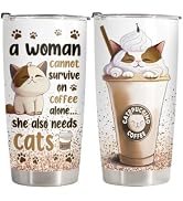 34HD Catppuccino Coffee Tumbler 20 oz, Funny Cat Mom Valentine Gifts for Girl Women, Travel Mug f...