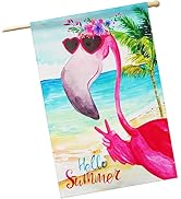 G128 House Flag Hello Summer Peace Sign Flamingo 28"x40"