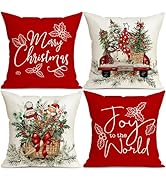 Allorry Christmas Pillow Covers 18x18 inch Set of 4 Christmas Decorations Truck Carrying Snowman ...
