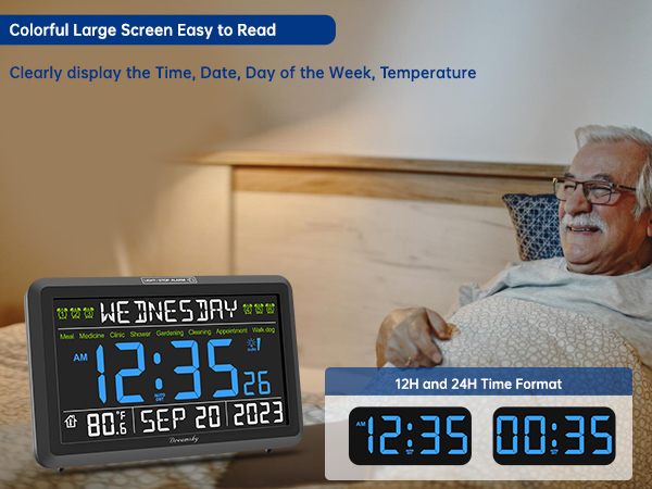 clock with day and date for elderly