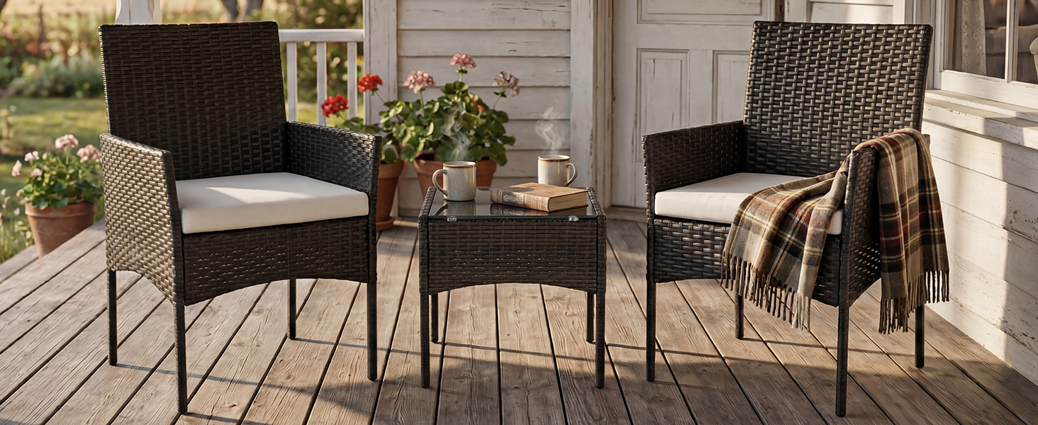 3-Piece Wicker Set for Small Balcony &amp;amp; Patio