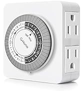 G-Homa 24-Hour Mechanical Timer Outlet with 2 Grounded Outlets - For Lamps, Holiday Lights
