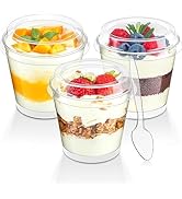 Qeirudu 50 Pack 6 oz Plastic Cups with Lids for Desserts, Mini Dessert Cups with Spoons Round Sho...