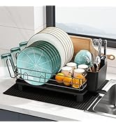 JASIWAY Black Stainless Steel Dish Drainers Drying Rack for Kitchen Counter with Drainboard Set, ...