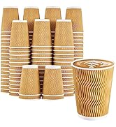 Clawsoff 120 Pack 12 oz Coffee Cups, Disposable Corrugated Insulated Ripple Wall Paper Coffee Cup...