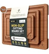 3 Packs Bamboo Cutting Board Set with Non Slip Feet and Over Sink Nice Solid Thick Wood Juice Gro...