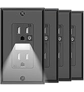 SOZULAMP Black Wall Outlet with Night Light,Decorator Electrical Tamper Resistant Receptacle,15 A...