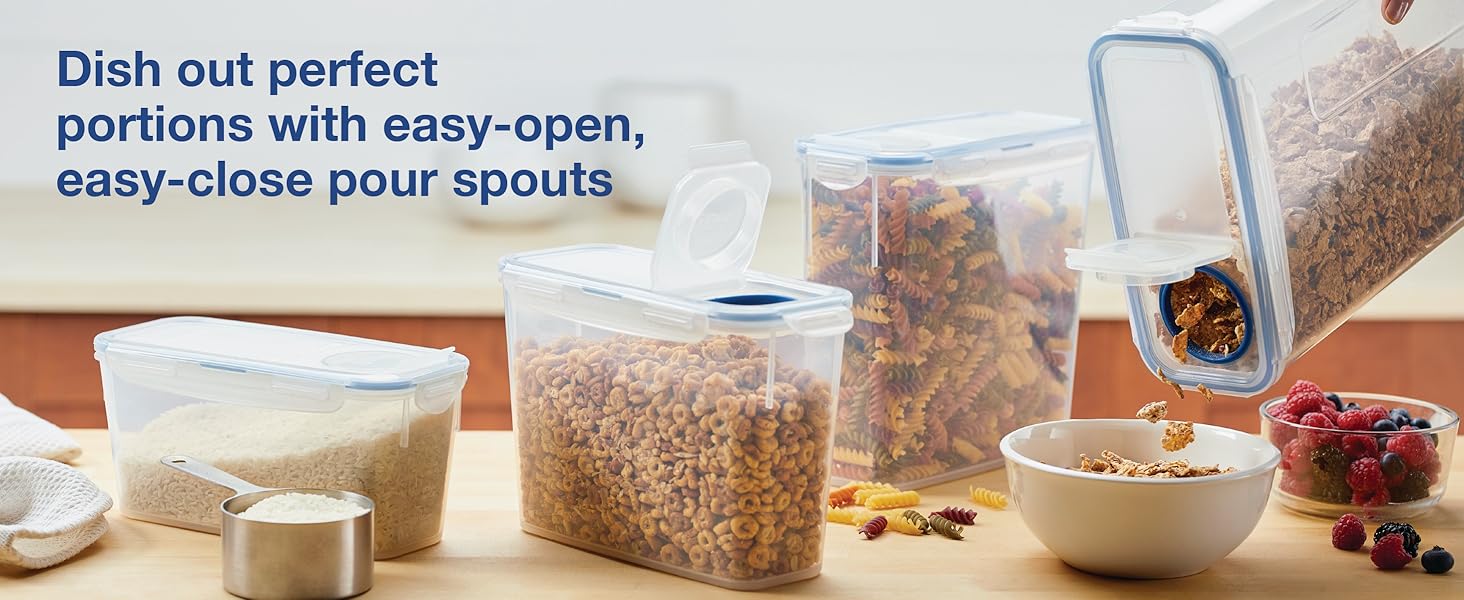 Perfect portions with easy-open, easy-close pour spouts