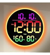 10" Large Digital Wall Clock: 13 RGB Colors Round Wall Mount Decor Clock for Classroom Dorm Game ...