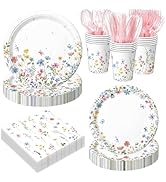 LINHAXM 168PCS Wildflower Party Decorations Spring Floral Baby Shower Birthday Decorations Includ...