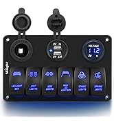 Nilight 6 Gang Rocker Switch Panel Laser Etched Aluminum Panel Waterproof Light Bar Switch Cigare...