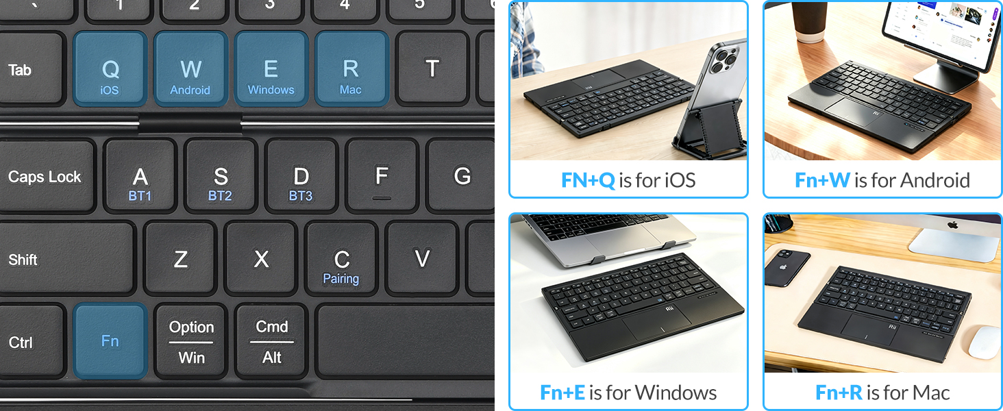 Full-Size Folding Keyboard can switch freely between 4 systems