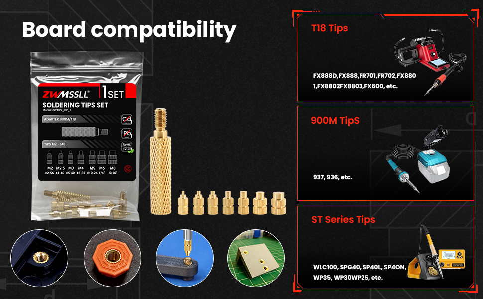 8Pcs Soldering Tips/Heat Set Insert Tips for Thread Inserts -1-5