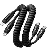 LISEN Coiled USB C Cable, Durable Short USB C to USB C Cable 2 Pack for Android Auto &amp; Car Play C...