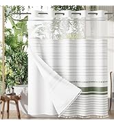 AmazerBath Boho Sage Green Shower Curtain and Liner Set for Bathroom, Heavy No Hook Fabric Farmho...