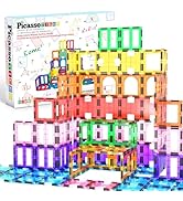 PicassoTiles 42pcs Magnetic Tiles Magnet Blocks See-Through Shape STEM Toys Building Block Educat...