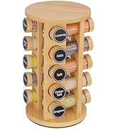 New England Stories Revolving Spice Rack Set with 20 Spice Jars, Kitchen Spice Tower Organizer fo...