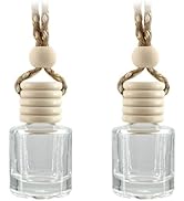 2 Pack Hanging Empty Glass Car Diffuser Bottles with Wood Caps | Comes with plastic droppers, ref...