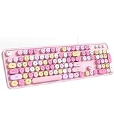 MOFII Wired Keyboard, Full Size Retro Typewriter Keyboard with Round Keys, Cute Computer Keyboard...