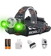 BORUIT RJ-3000 Rechargeabe LED Headlamp 5000 Lumens with Green Light, 3 Modes Super Bright USB He...
