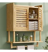 AmazerBath Bathroom Wall Cabinets, Large Bamboo Medicine Cabinets with Towel Bar, Hanging Over To...