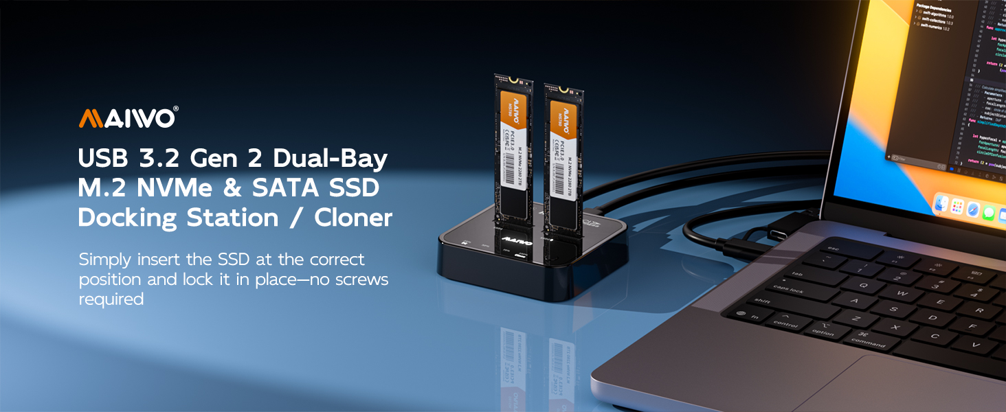 Dual M.2 NVMe SATA SSD Cloner 20Gbps USB 3.2 Gen 2x2 External SSD Offline Duplicator