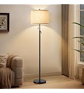 GyroVu Black Floor Lamp, Height Adjustable Standing Lamp Tall Lamp with Fabric Lampshade&amp;Pull Cha...