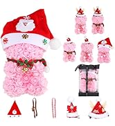 CODE FLORIST Rose Bear,Dress-Up Set with 3 Hats and 2 Scarf,Artificial Flower Teddy Bear Xmas Gif...