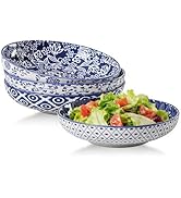 Cerkik Ceramic Pasta Bowls Set - 32 OZ Porcelain Serving Soup Cereal Bowls 8.5 inch Wide and Shal...